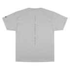 Champion T-Shirt — DAROK Minimal Logo Tee with Vertical “Defy Conquer Repeat” Back Print