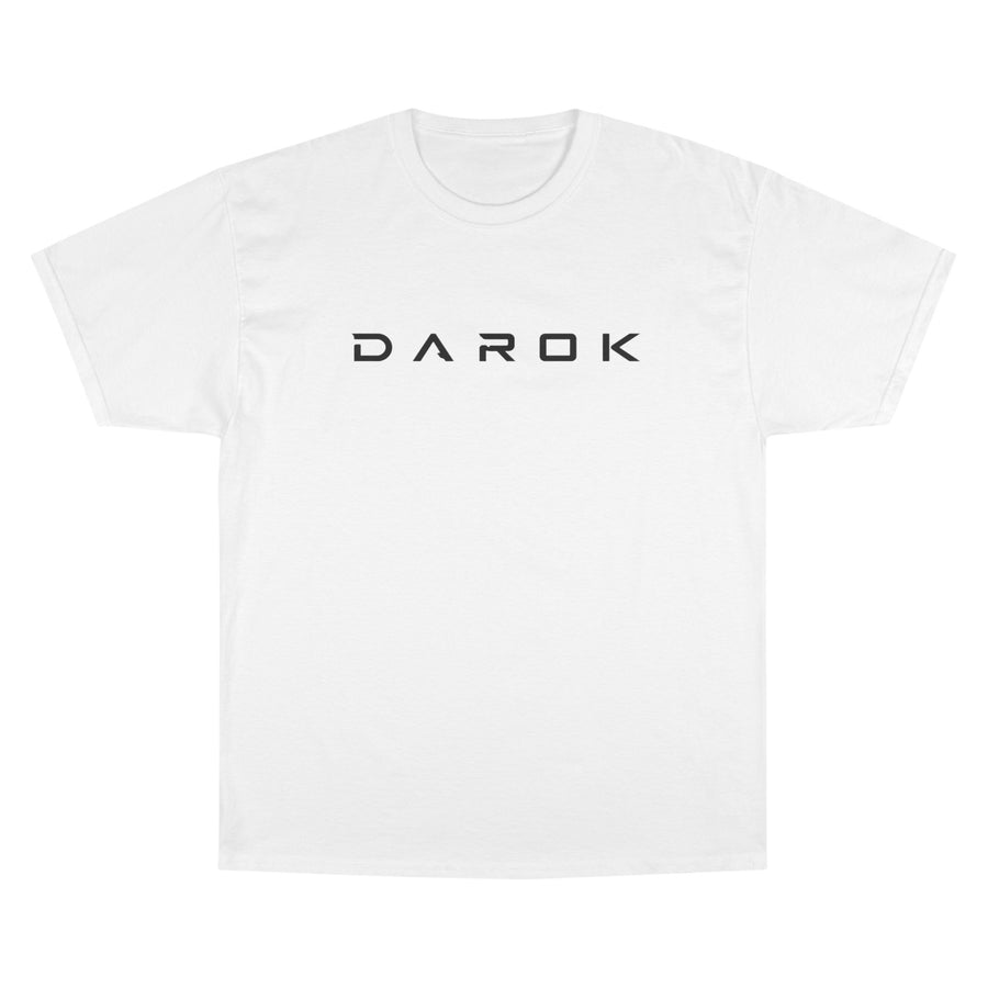 Champion T-Shirt — DAROK Minimal Logo Tee with Vertical “Defy Conquer Repeat” Back Print