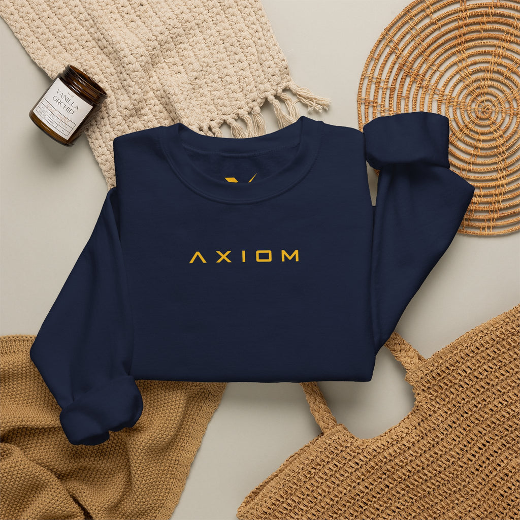 Crewneck Sweatshirt — Minimal 'AXIOM' Logo Pullover with Vertical Back Text