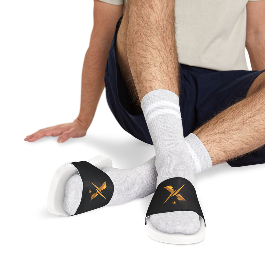 Slide Sandals - Black Band with Gold X Logo (Men's Removable-Strap Slides)