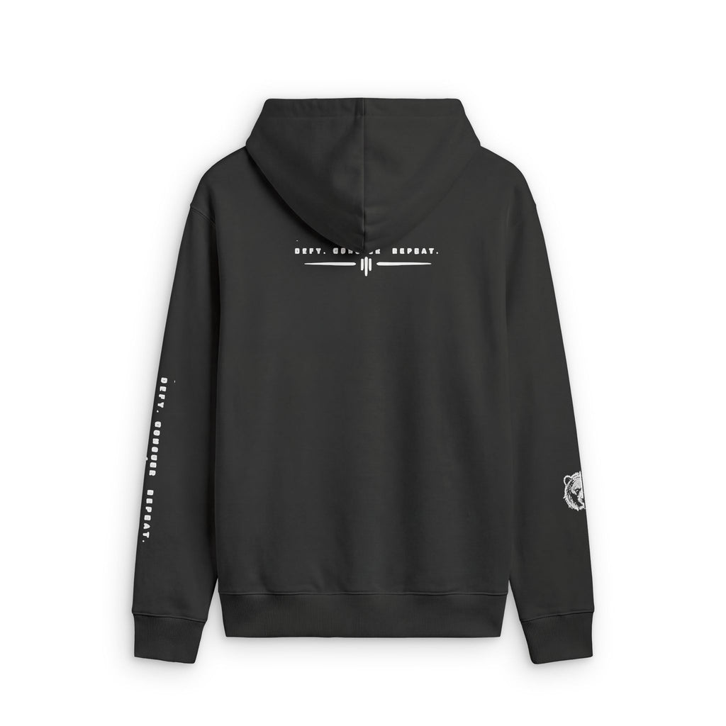 Faded Zip Hoodie — Minimal Cross Crest Zip-Up