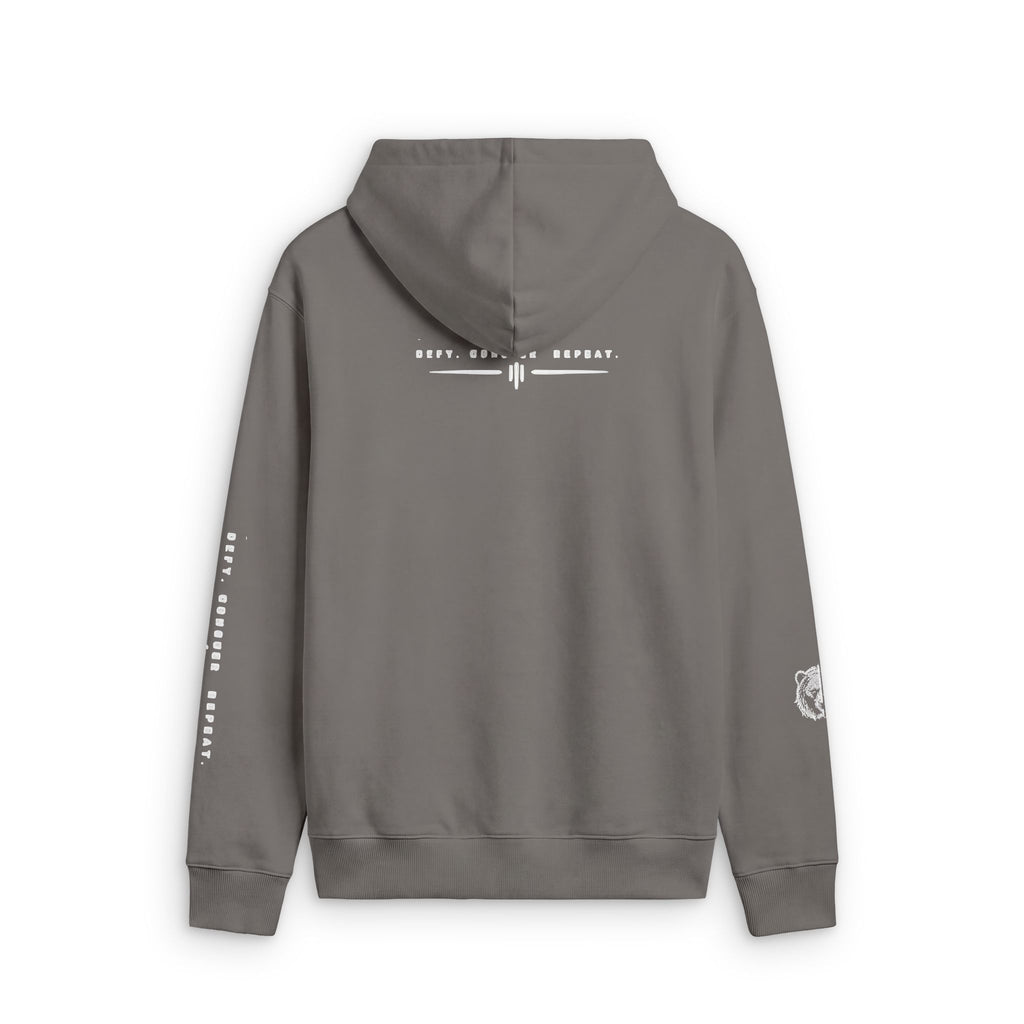 Faded Zip Hoodie — Minimal Cross Crest Zip-Up