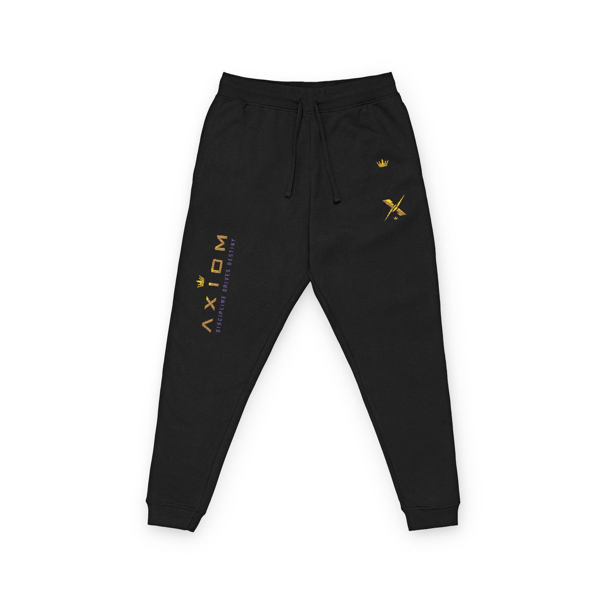Embroidered 'Axiom' Fleece Joggers — Cozy Athletic Sweatpants with Gold Accent