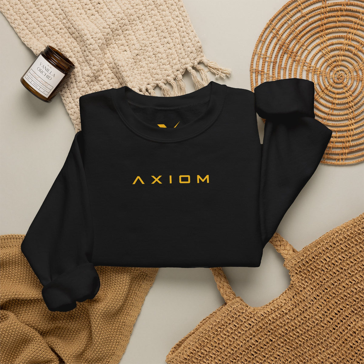 Crewneck Sweatshirt — Minimal 'AXIOM' Logo Pullover with Vertical Back Text