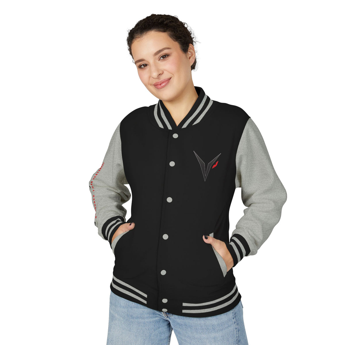 Vyxen Red & White Letterman Jacket — "VYXEN" Sleeve Logo