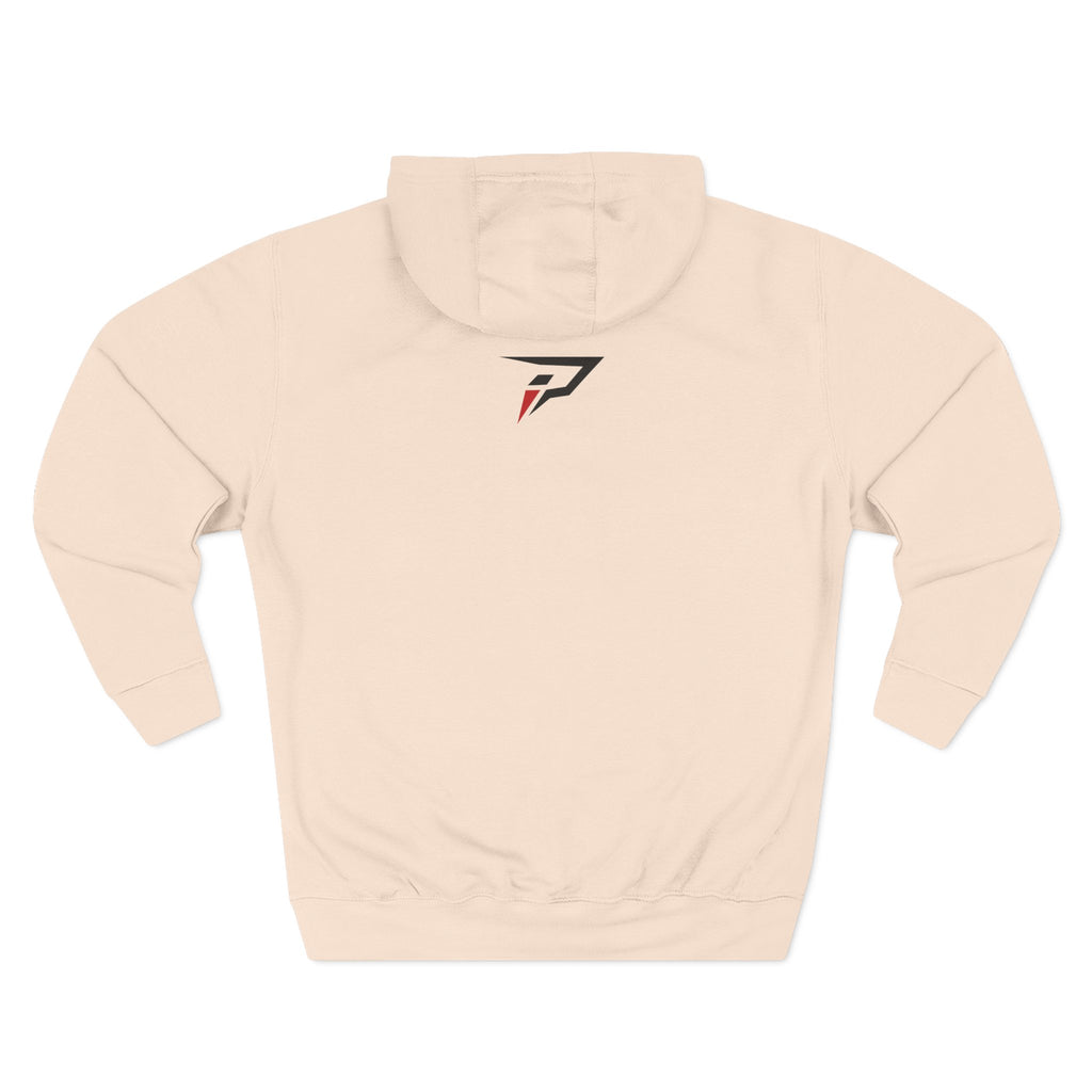 Primalis Minimal Logo Hoodie — White Fleece Pullover with Front Text & Back Emblem