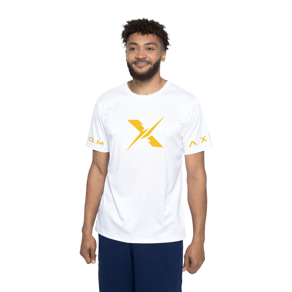 Sports Jersey — White Performance Tee with Yellow X Logo & “Discipline Drives Destiny” Back Print