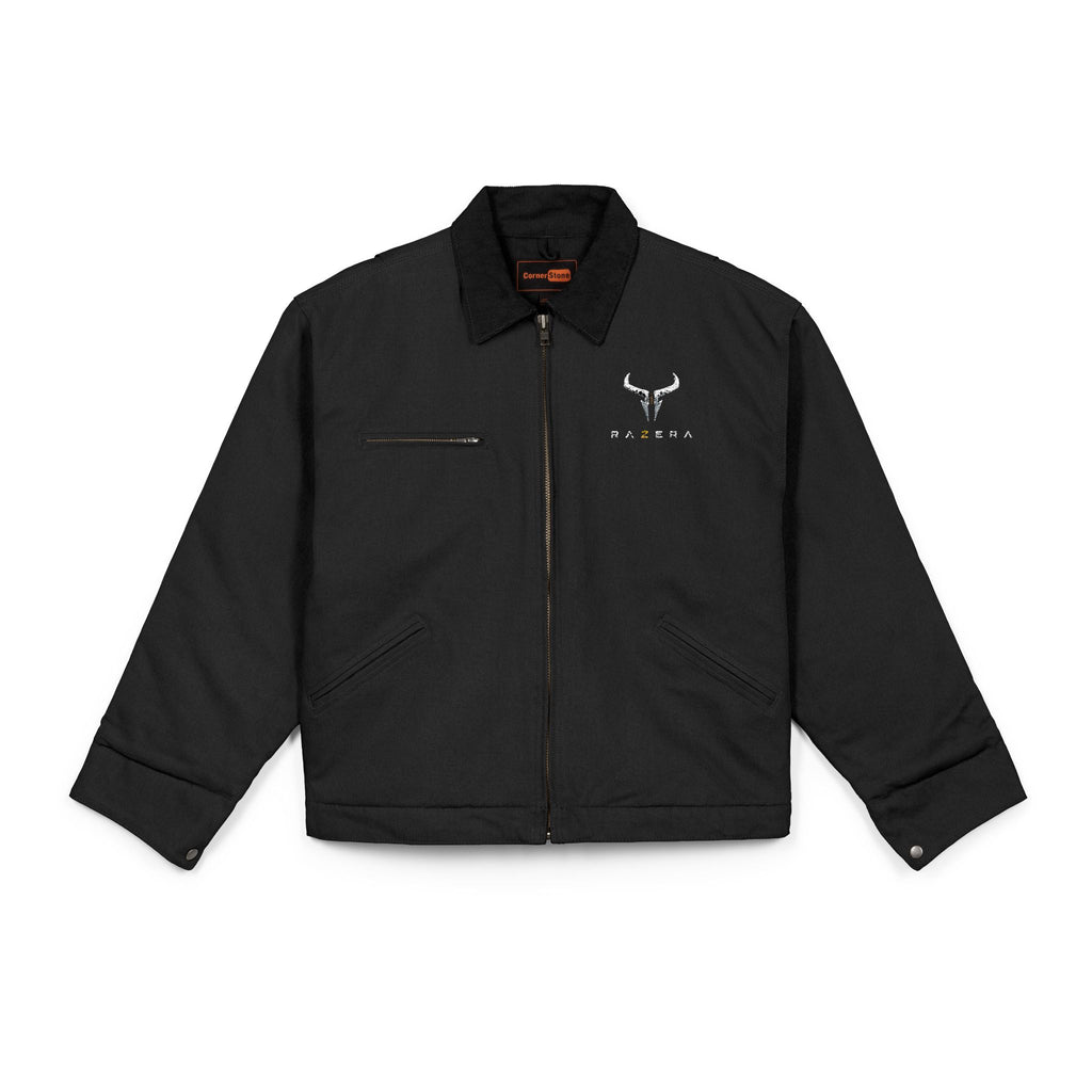 Work Jacket – Minimal Bull Skull Logo Black Duck Cloth Jacket