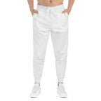 Athletic Joggers — Minimalist White AOP Joggers with 'DARK' Logo & Side Text