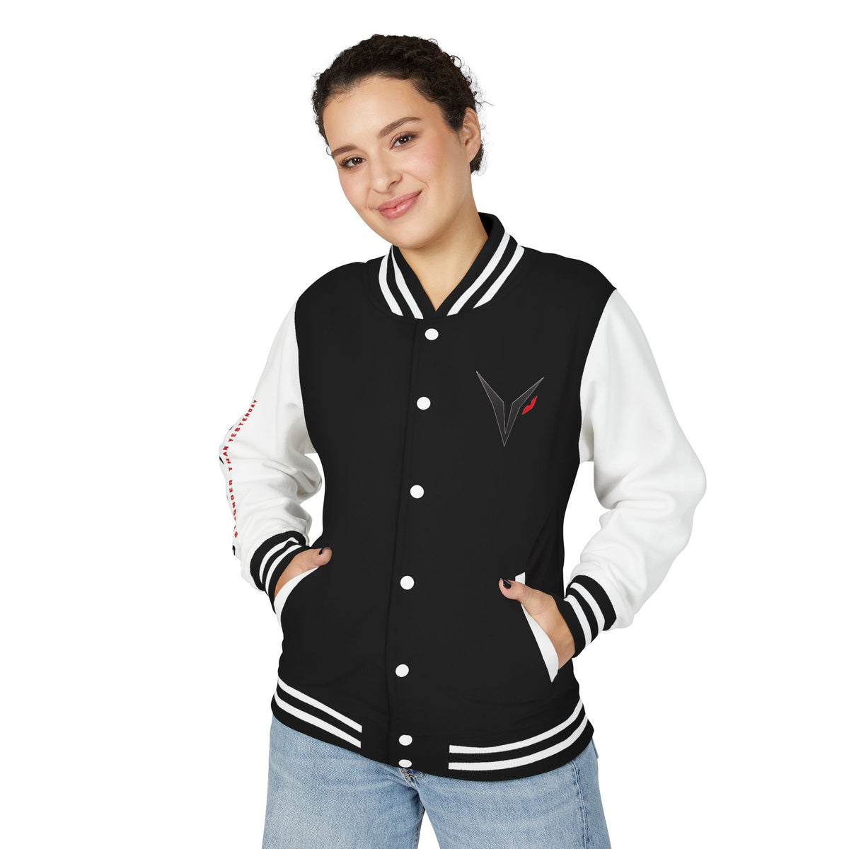 Vyxen Red & White Letterman Jacket — "VYXEN" Sleeve Logo
