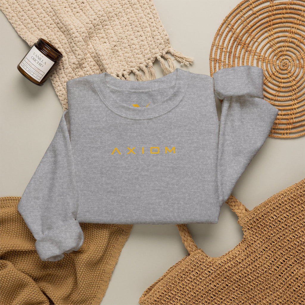 Crewneck Sweatshirt — Minimal 'AXIOM' Logo Pullover with Vertical Back Text