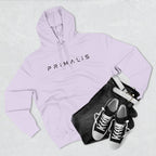 Primalis Minimal Logo Hoodie — White Fleece Pullover with Front Text & Back Emblem
