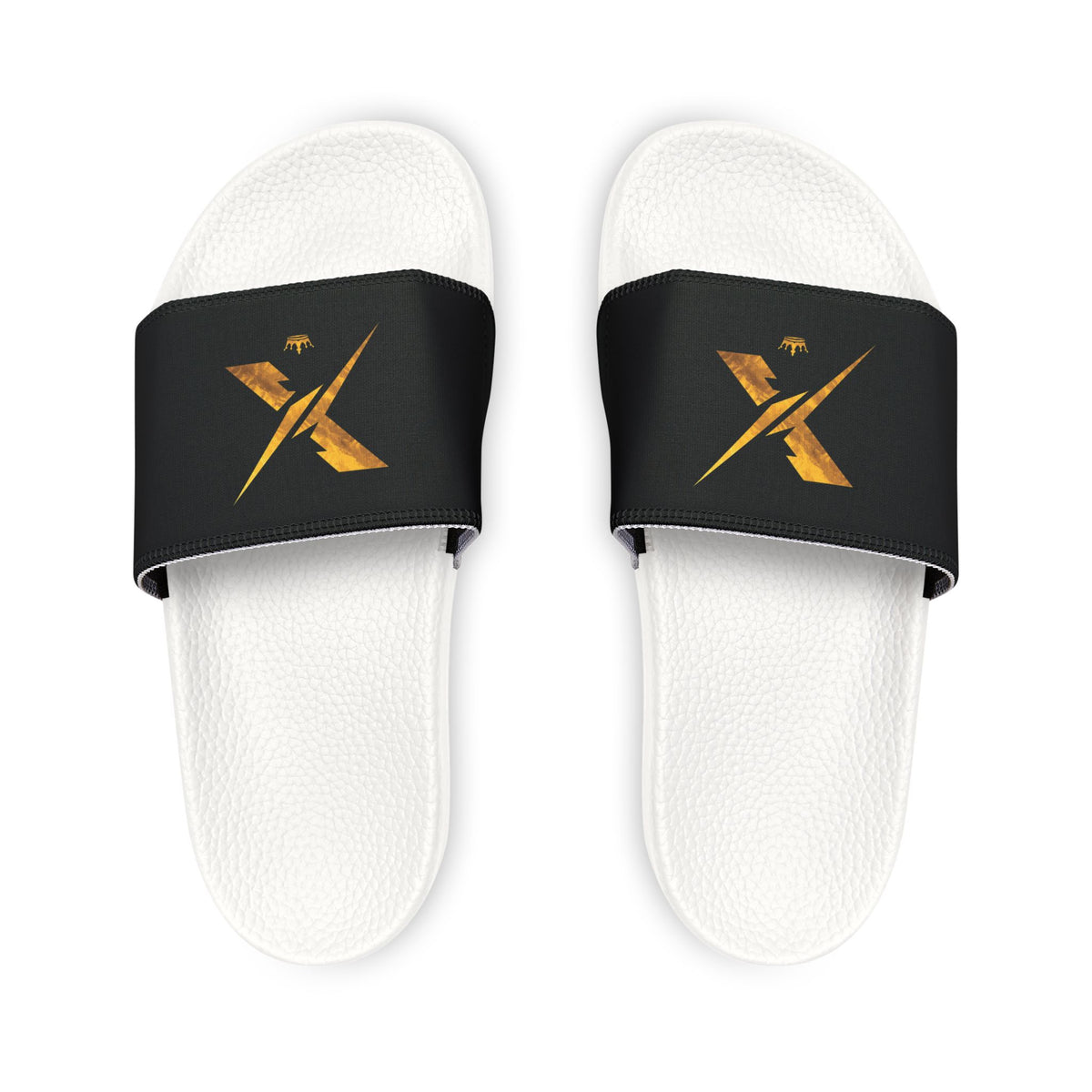 Slide Sandals - Black Band with Gold X Logo (Men's Removable-Strap Slides)