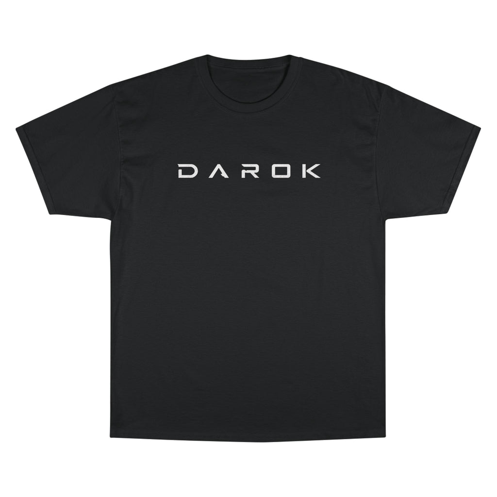 Champion T-Shirt — DAROK Minimal Logo Tee with Vertical “Defy Conquer Repeat” Back Print