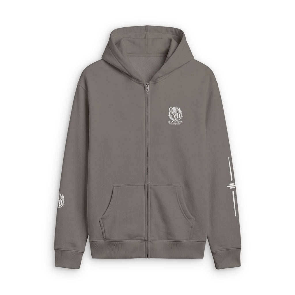 Faded Zip Hoodie — Minimal Cross Crest Zip-Up