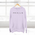 Primalis Minimal Logo Hoodie — White Fleece Pullover with Front Text & Back Emblem
