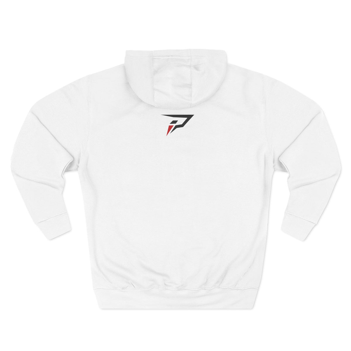 Primalis Minimal Logo Hoodie — White Fleece Pullover with Front Text & Back Emblem