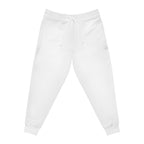 Athletic Joggers — Minimalist White AOP Joggers with 'DARK' Logo & Side Text