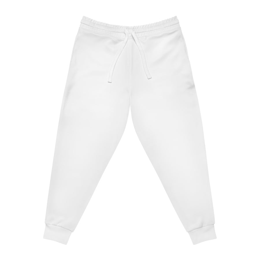 Athletic Joggers — Minimalist White AOP Joggers with 'DARK' Logo & Side Text