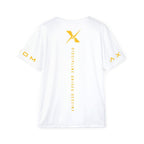Sports Jersey — White Performance Tee with Yellow X Logo & “Discipline Drives Destiny” Back Print