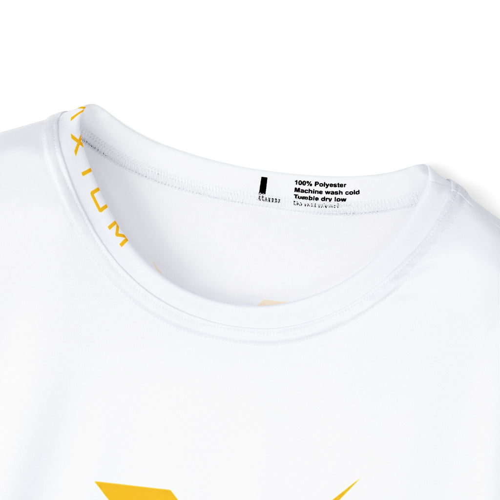 Sports Jersey — White Performance Tee with Yellow X Logo & “Discipline Drives Destiny” Back Print