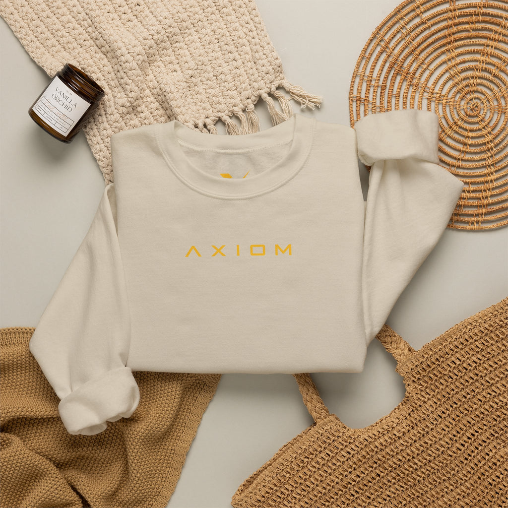 Crewneck Sweatshirt — Minimal 'AXIOM' Logo Pullover with Vertical Back Text