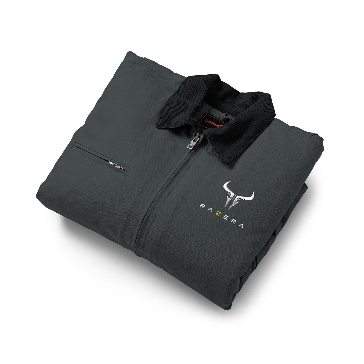Work Jacket – Minimal Bull Skull Logo Black Duck Cloth Jacket