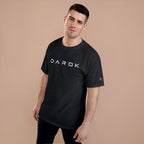 Champion T-Shirt — DAROK Minimal Logo Tee with Vertical “Defy Conquer Repeat” Back Print