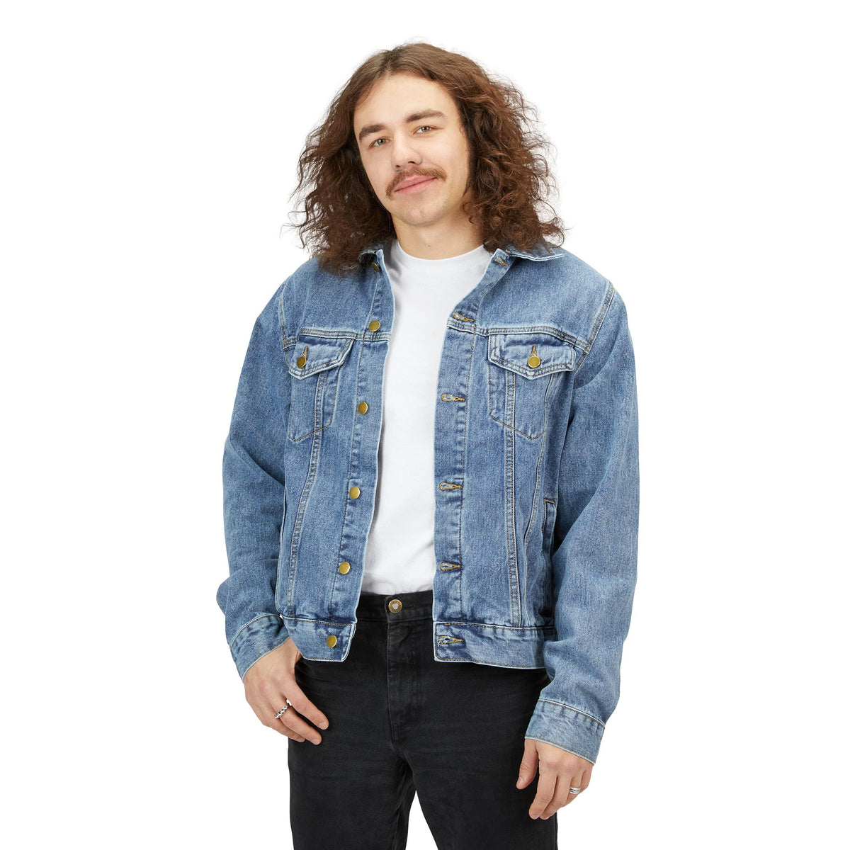 Men's Classic Denim Jacket — Light Wash Jean Jacket with Minimal Back Logo