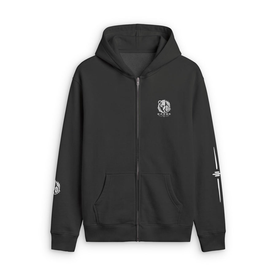 Faded Zip Hoodie — Minimal Cross Crest Zip-Up