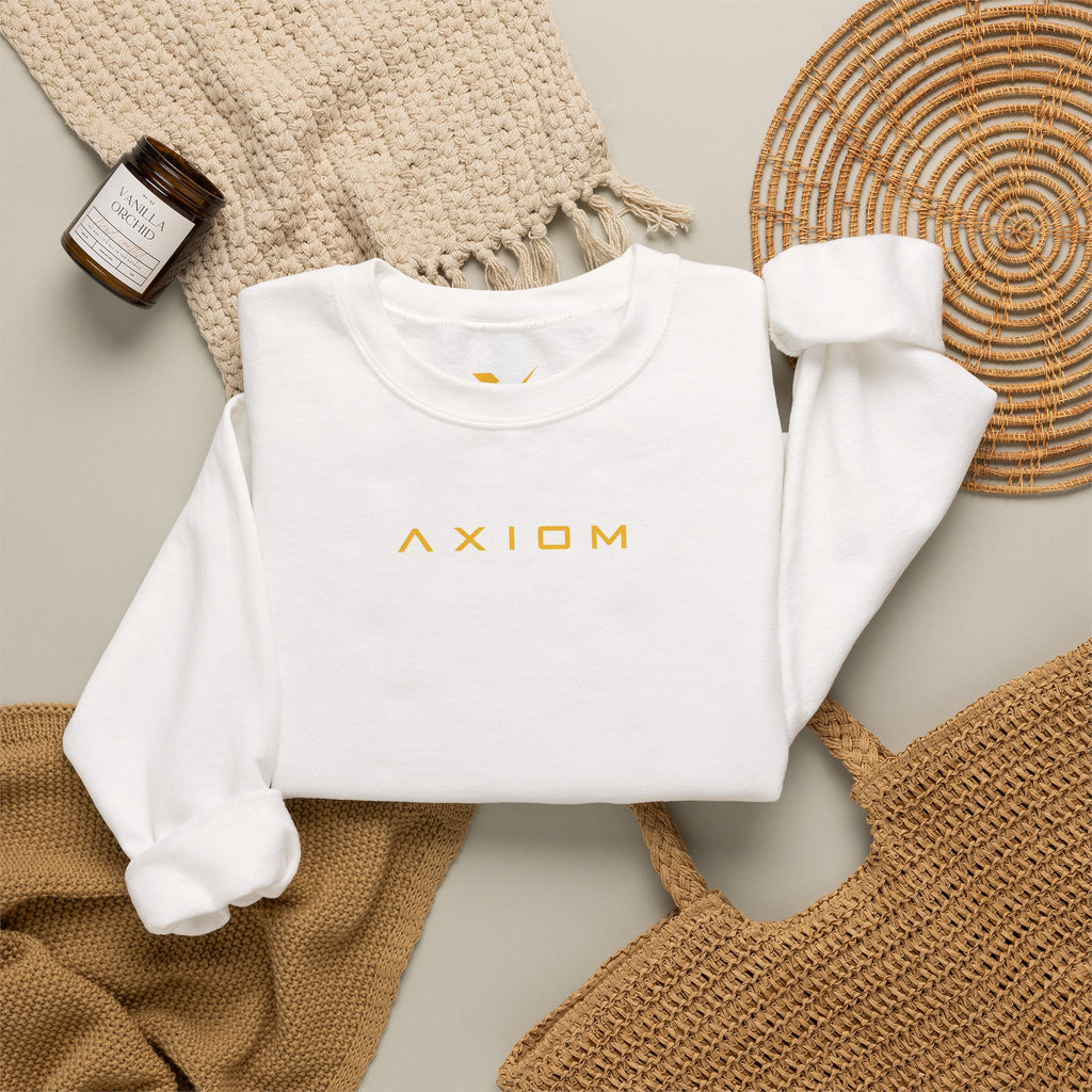 Crewneck Sweatshirt — Minimal 'AXIOM' Logo Pullover with Vertical Back Text