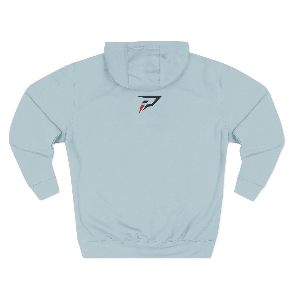 Primalis Minimal Logo Hoodie — White Fleece Pullover with Front Text & Back Emblem