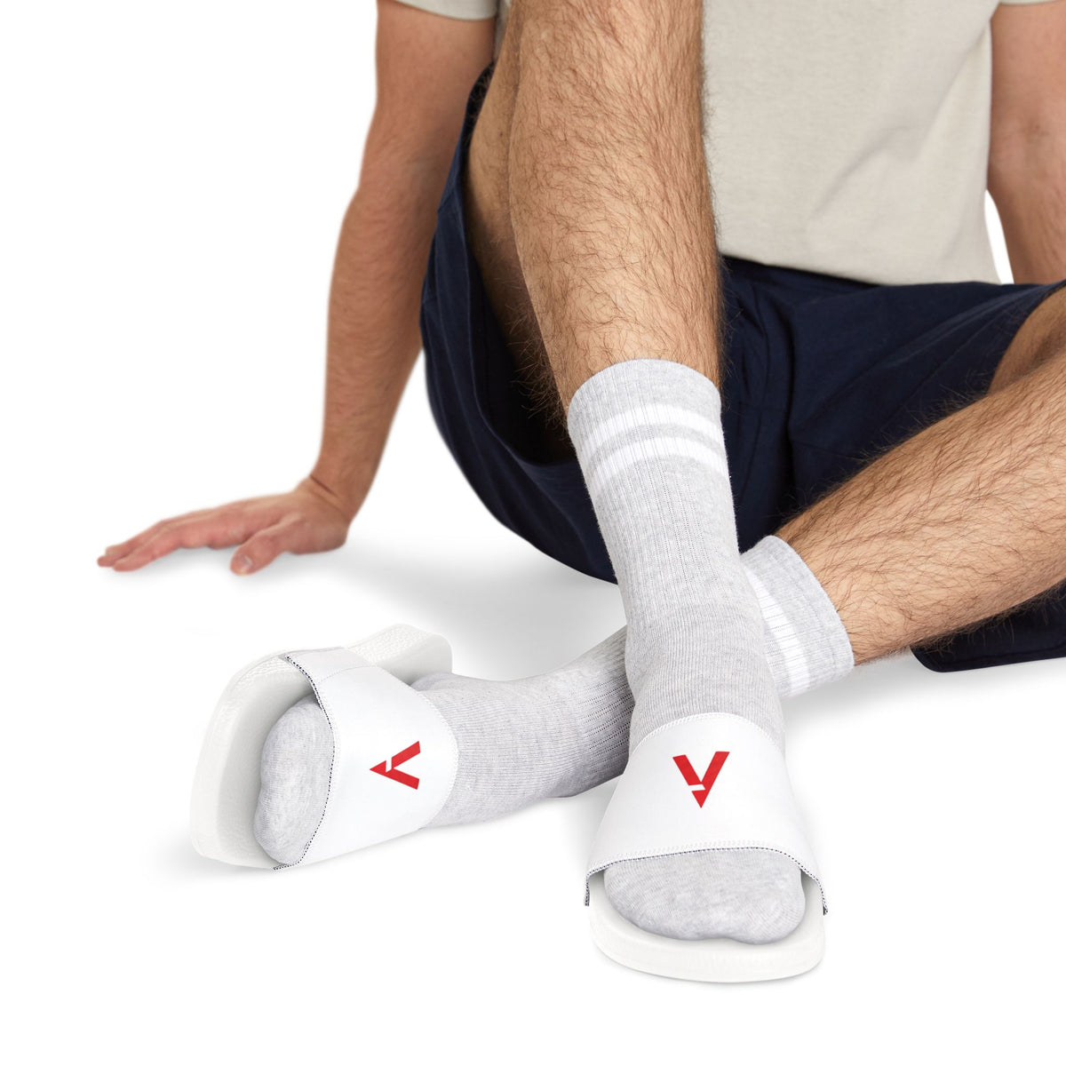 Men's Removable-Strap Slide Sandals — Lightweight White Slides with Removable Strap, Casual Pool & Beach Footwear