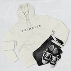 Primalis Minimal Logo Hoodie — White Fleece Pullover with Front Text & Back Emblem
