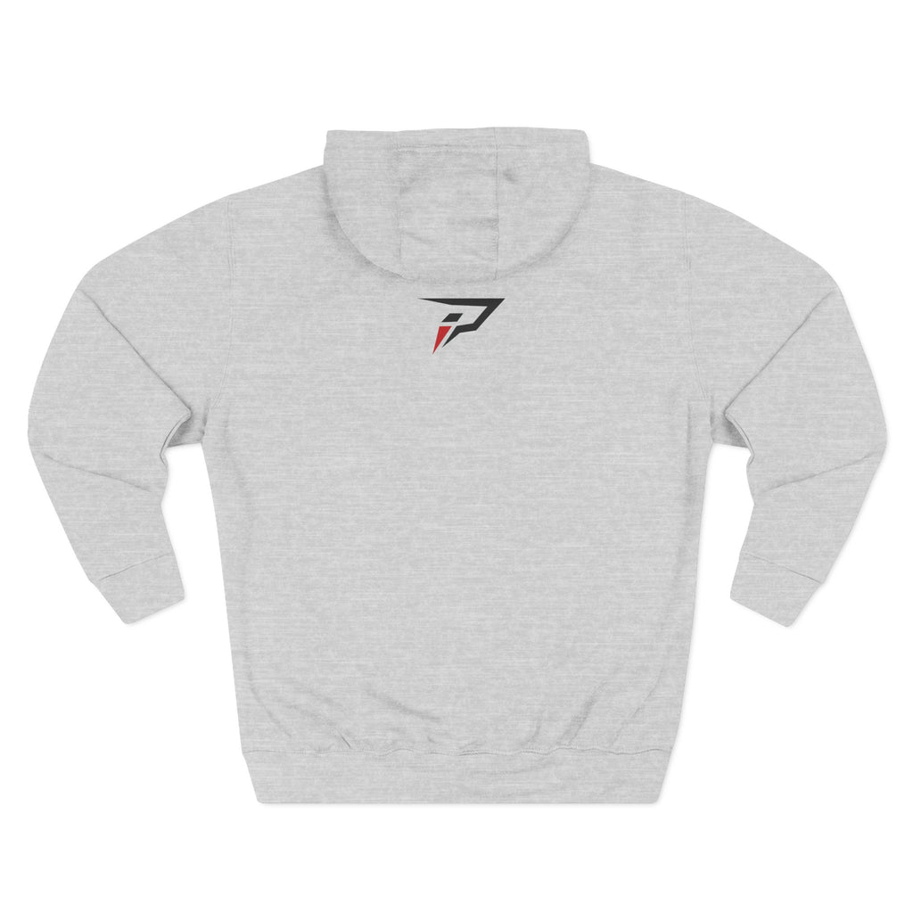 Primalis Minimal Logo Hoodie — White Fleece Pullover with Front Text & Back Emblem