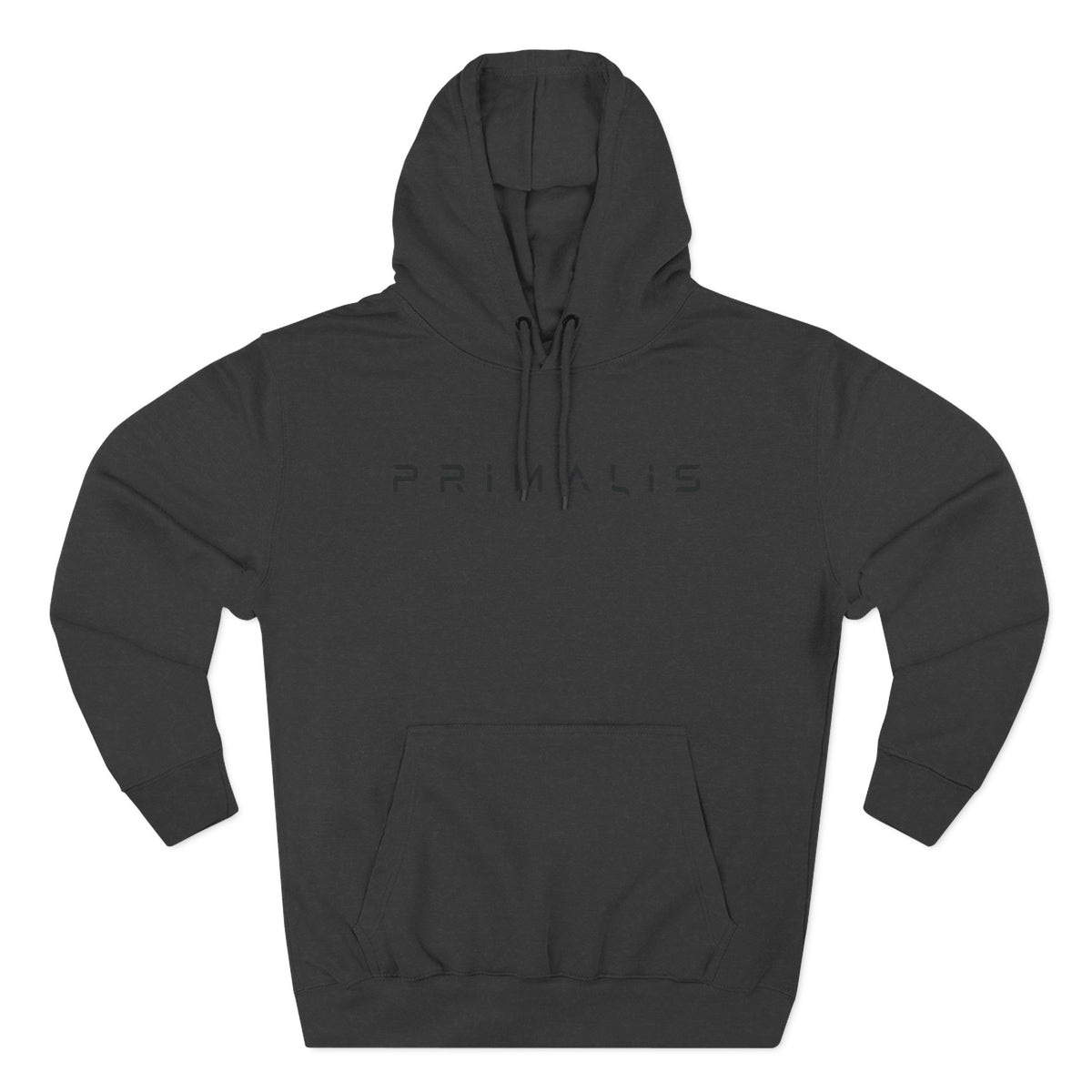 Primalis Minimal Logo Hoodie — White Fleece Pullover with Front Text & Back Emblem